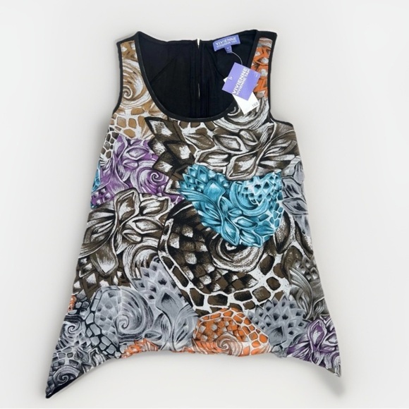 Vivienne Tam Womens Size M Multi Abstract Asymmetrical Sleeveless Blouse NEW - Picture 1 of 9